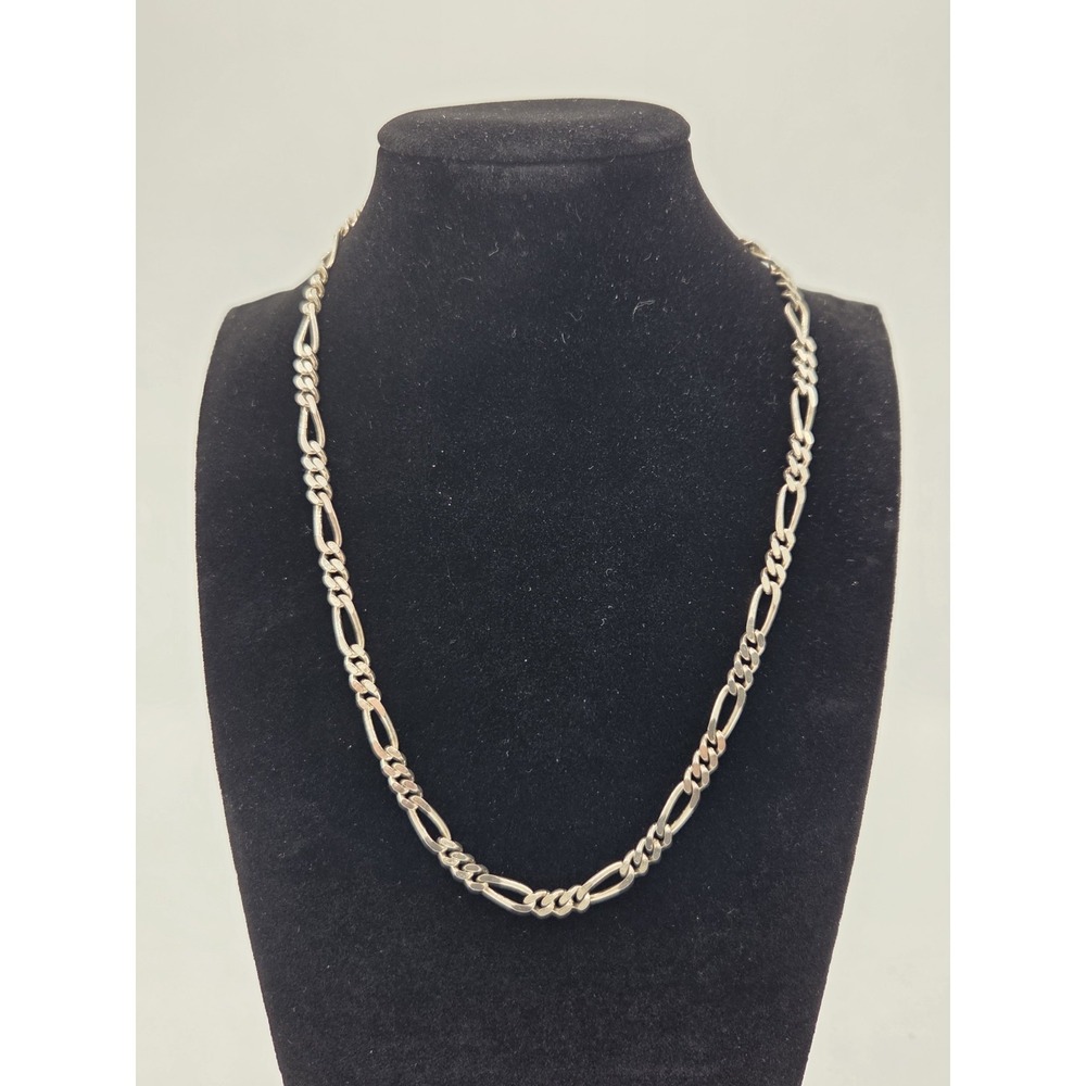 Lot Of 2 Stamped Sterling Silver Chains Link And Figaro Both 18" - Picture 2 of 15